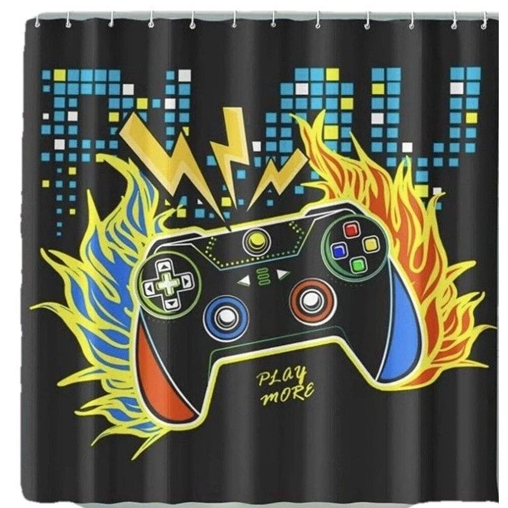 Gaming Shower Curtain 72x72 Controller Print Boys Bathroom Decor Set NWT